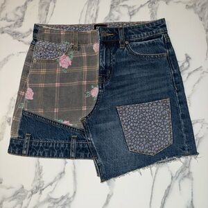 Patchwork Denim Skirt - Blue and Gray